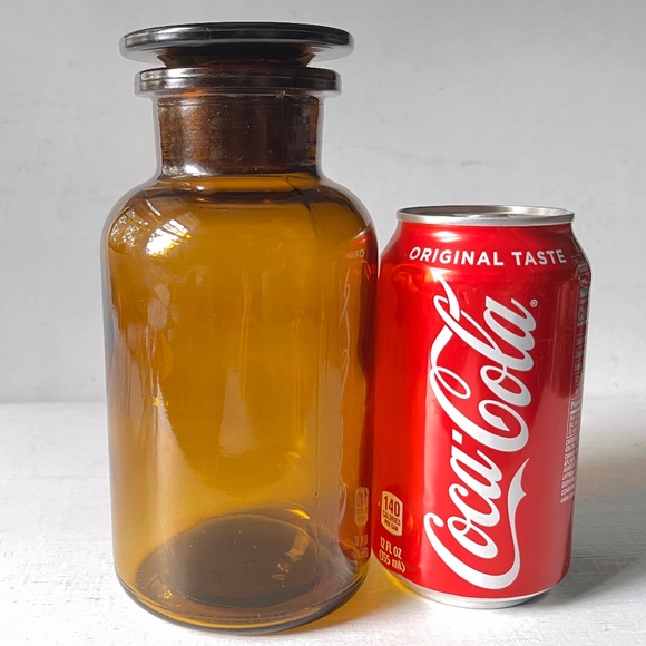 Vintage 20oz Apothecary Jar Amber Ground Stopper 500 ML Storage Bottle - Picture 9 of 11